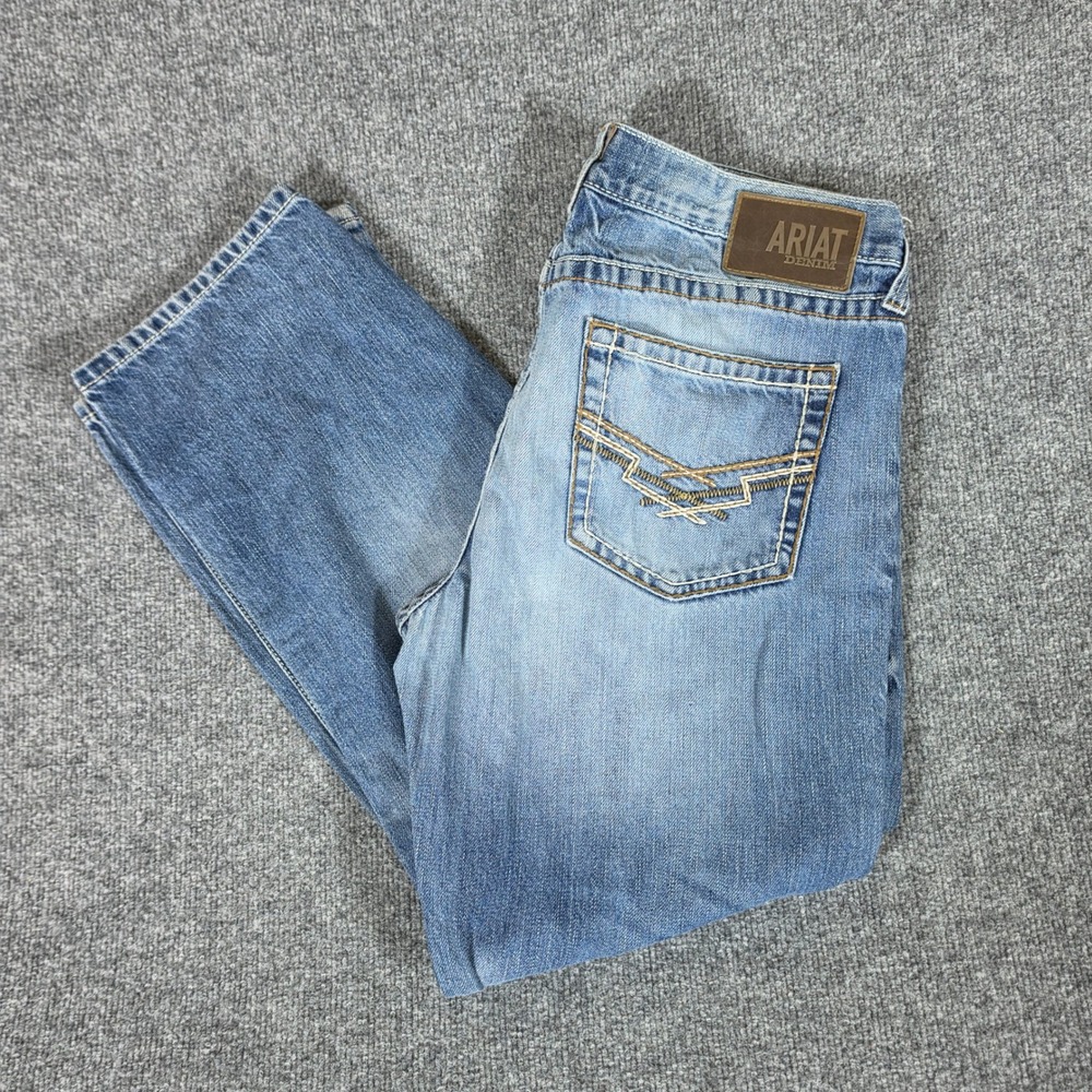 Ariat M5 Slim Straight Jeans Mens Medium Wash Blue Denim Tag 34x30 Act 33x28